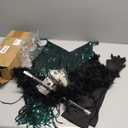 7 Pcs 1920s Women's Flapper Dress Sequin Dress Costume Headwear Earring Necklace Glove Stick Set and Long Feather Boa