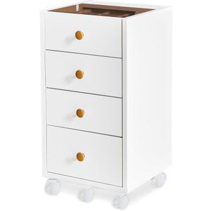 JanlyHome Under Desk Storage, Chest of 4 Drawers Under the Desk, Home Office Storage Cabinet with Glass Top, Small Mobile Printer Stand with Lockable Wheels for Home Office Study, White