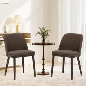 COLAMY Upholstered Dining Chairs Set of 2, Modern Kitchen Chairs with Back, Leather Side Dining Room Chairs with Wood Legs for Kitchen Dining Room Restaurant,Dark Brown