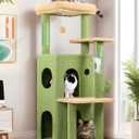 Globlazer Cactus Cat Tree Tower for Indoor Cats, 50-inch Adult Cat Tree House for Large Adult Cats with Steps, Scratching Post, 2 Cat Caves, Dangling Toys, FC50, Green