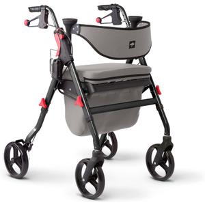 Medline Premium Empower Rollator Walker with Memory Foam Seat, Gray & Black, 300 lb. Weight Capacity, 8 Wheels, Microban* Technology, Cupholder, Rolling Walker for Mobility Impairment