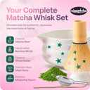 Matcha Whisk Set with Stars - 6 Piece Ceramic Matcha Set with a Bowl, Whisk, Stand, Spoon and Sifter - Designed in the UK - Gift Set
