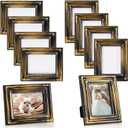 Qunclay 10 Small Frame Pack, Gold Black White Mini Vintage Frames, 2.5x3.5 Wallet Size Tiny Antique Picture Ornate for Wall Hanging Tabletop Art Display Retro Wedding Home Decor (Gold Black,Classic)