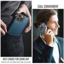 Compatible with iPhone 16 Pro 6.3" Wallet Case with Card Holder RFID Blocking for Women Men, Double Magnetic Clasp Kickstand Shockproof Phone Case Fit for iPhone 16 Pro, Blue