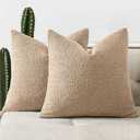 Woaboy Pack of 2 22x22 Inch Decorative Boucle Throw Pillow Covers Textured Square Pillowcaes Accent Euro Solid Cozy Soft Cushion Covers Home Decor for Sofa Couch Living Room Home Decor,Khaki