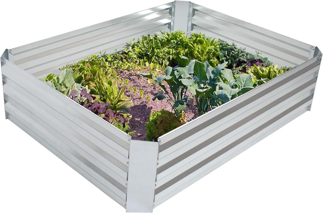 Sunnydaze Galvanized Raised Garden Bed - Metal Raised Bed for Gardening - Outdoor Planter Box for Flowers, Plants, and Vegetables - Silver - 48" W x 36" D x 12" H Rectangle