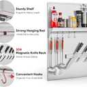 Wilprep Range Backsplash, 24"x30" Stainless Steel Backsplash with Storage Shelf & Magnetic Knife Rack, Range Hood Stainless Steel Backsplash for Stove, Range Hood Wall Shield with Pre-Drilled Holes