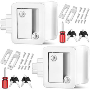 2 Pack RV Entry Door Locks, 100% Metal Camper Lock, Travel Trailer Door Latch, RV Lock Replacement Kit with Paddle Deadbolt, for Camper Horse Trailer Cargo Hauler Truck, White