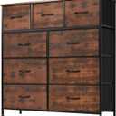 DUMOS Dresser for Bedroom, Storage Organizer with 9 Drawers, Chest of Drawers with Fabric Bins, Sturdy Metal Frame, Wood Tabletop for Guest Room, Closet, Entryway, Brown
