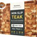 Teak Wood End Grain Cutting Board for Kitchen with Non-slip Feet, Heavy Duty Checkered Cutting Board Upgraded Chopping Board with Juice Groove & Handle Large Wooden Butcher Block with Gift Box