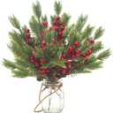 10 Pcs Artificial Pine Cone Picks and Red Berry Mini Artificial Pine Tree for Christmas Party Flower Wreaths and Holiday Decorations