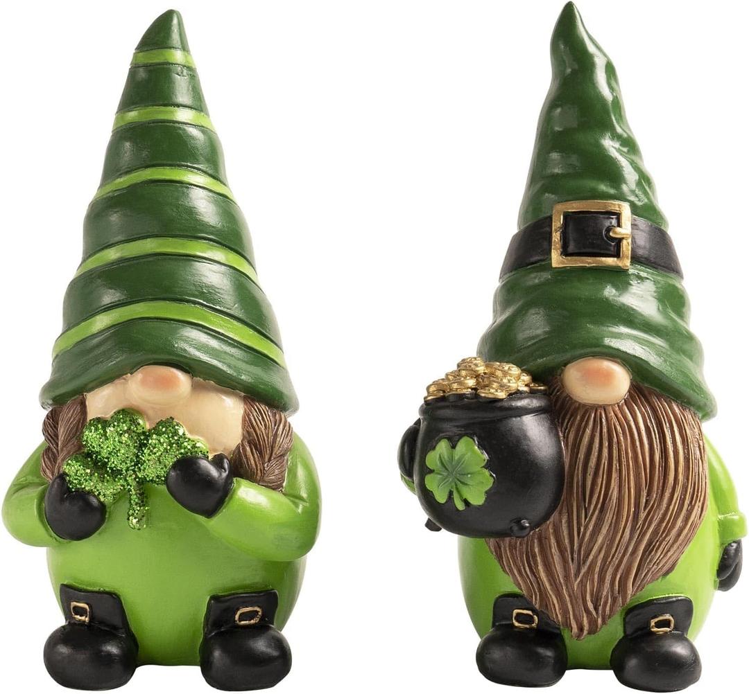 St Patricks Day Leprechaun Figurines Decorations Table top Centerpiece Tiered Tray Mantle Home Irish Green Shamrock Gnomes Decor Resin Leprechaun Figure Statue Gifts