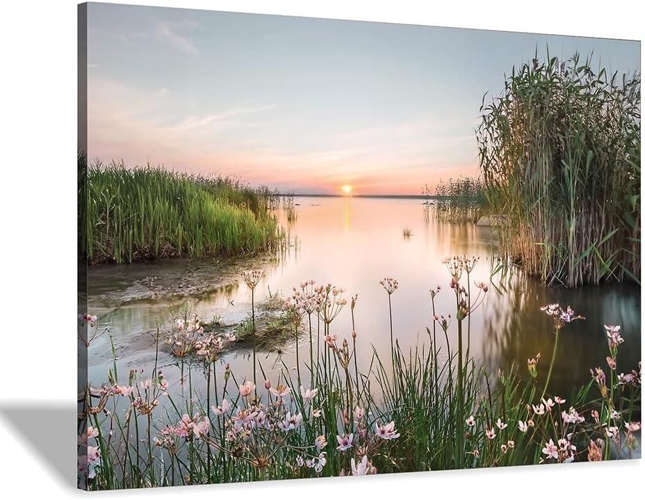 lake pictures wall decor artwork: scenic canvas wall art lake scene artwork nature scenery painting - sunset landscape prints for bedroom house 45"x30"