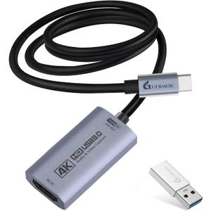 Guermok Switch Capture Card, Stream and Record in 4K@60FPS, 1080P@240FPS, 3.3ft, USB3.0 HDMI to USBC Video Capture Card for Streaming, Works with iPad, Switch 2/1, PS5/4, Quest 3/Mac/PC/OBS/Xbox (Silver Straight)
