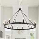 48 Inch 16-Light Black Wagon Wheel Chandeliers, Extra Large Farmhouse Chandeliers for High Ceiling Round Rustic Lighting Pendant Light Fixture for Living Room Dining Room Entryway Foyer