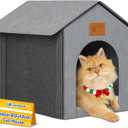 Outdoor Cat House, Cat Shelter Feral Pet Outside Waterproof Cat House for Outdoor/Indoor Cats, Insulated Cat Bed for All Seasons with Cozy Cushion, Easy to Assemble, Grey