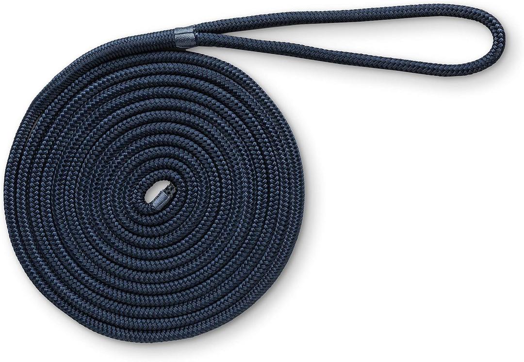 3/8 in x 15 ft Double Braided Dock Line, Navy, 12 in Eye, Durable Marine Mooring Rope for Boats, Kayaks, and Pontoons up to 27 ft, Abrasion-Resistant Finish