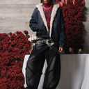 thesupermade Fur Hoodie Jacket Teen Zip Up Lined Thicken Denim Winter Fuzzy Streetwear Hooded Coat (L)