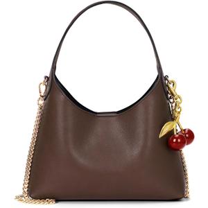 Small Hobo Bags for Women Cherry Shoulder Bag Purse Faux Leather Tote Handbag Trendy Chain Crossbody Bag (Coffee)