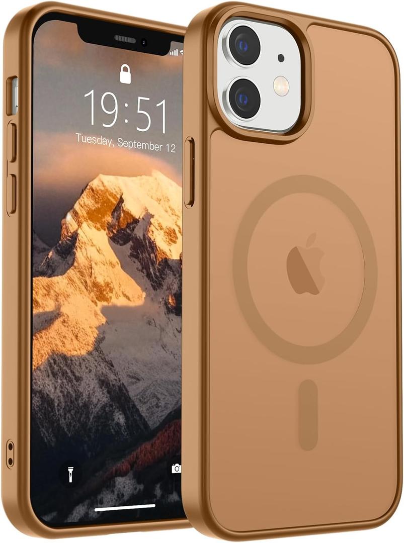 SUPFINE Magnetic for iPhone 12 Case/iPhone 12 Pro Case (Compatible with MagSafe)(Military Grade Drop Protection) Slim Translucent Matte Shockproof with Anti-Fingerprint Phone Case,Brown