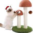 PETEPELA Cat Scratching Post, Mushroom Tall Cat Scratcher Featuring with Natural Sisal Scratching Poles and Interactive Toy Ball for Kittens and Small Cats (Brown) (18.9")