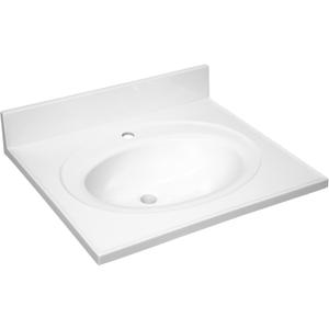 Design House Single Sink Vanity Top, 25", White, 25 in. W x 22 in. D