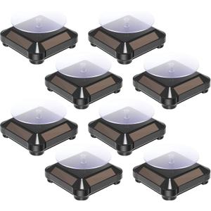 Xuhal 8 Pcs Solar Rotating Stand Turntable Battery Powered Double Use Solar Display Stand Jewelry Spinner 360 Degrees Solar Showcase Base Watch Hobby Collection Shelf for Table (Black)