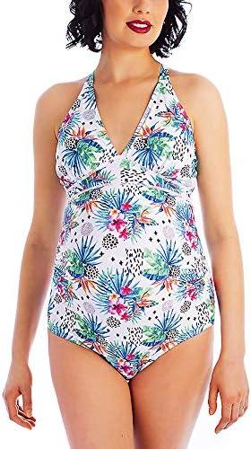 Oceanlily Lap Swimming-Cross Back Maternity Swimwear-Pregnancy Exercise Swimsuits-Maternity One Piece Bathing Suit Size L