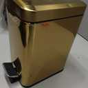 mDesign Slim Metal Rectangle 0.8 Gallon Trash Can with Step Pedal, Easy-Close Lid, Removable Liner - Narrow Wastebasket Garbage Container Bin for Bathroom, Bedroom, Kitchen, Office - Soft Brass
