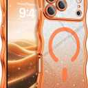 2 x BENTOBEN for iPhone 17 Pro Case Clear, [Compatible with MagSafe][Full Camera Protection][Cute Wave Frame][DIY Glitter Cardstock] Electroplated Wavy Shockproof 17Pro Phone Case 6.3", Cosmic Orange