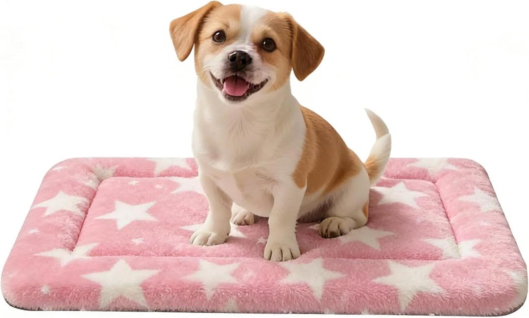 Dog Bed Mat, Reversible Crate Pad & Cute Dog Bed - Machine Washable Kennel Mat with Ultra Soft for Small Dogs (Big&Small Stars Pink, 24" L*18" W*1.5" Th)