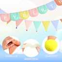 Tegeme 2 Pack Pre-Strung Happy Birthday Pennant Banner, Pastel Scallop Garland Rainbow Triangle Fabric Bunting with Pom Pom for Happy Birthday Party Decorations