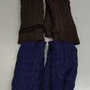 Shihanee 2 Pairs Winter Fleece Lined Leg Warmers for Women Warm Long Boot Socks Knit Thick Calf Warmers for Skating Walking (Brown, Navy Blue)