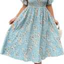 Floerns Women's Plus Size Floral Square Neck Flounce Short Sleeve A Line Maxi Dress (Blue, XXL)