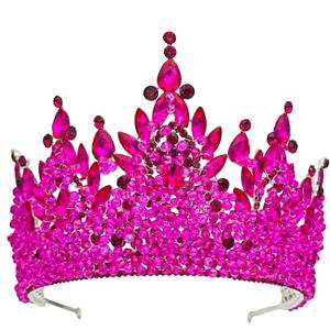 Large Tiaras and Crowns for Women Crystal Tall Pageant Crowns Rhinestone Royal Queen Headband Princess Quinceanera Headpieces for Wedding Birthday Prom Party Costume Cosplay (Hot Pink)