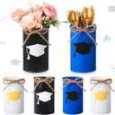Domensi 6 Pcs 2025 Graduation Table Centerpiece Decor Grad Galvanized Metal Vases for Flowers Graduation Cap Tin Vase Utensil Holder Mason Jars for Kitchen Home Congrats Grad Party Decorations Gifts (Black, Blue, White)