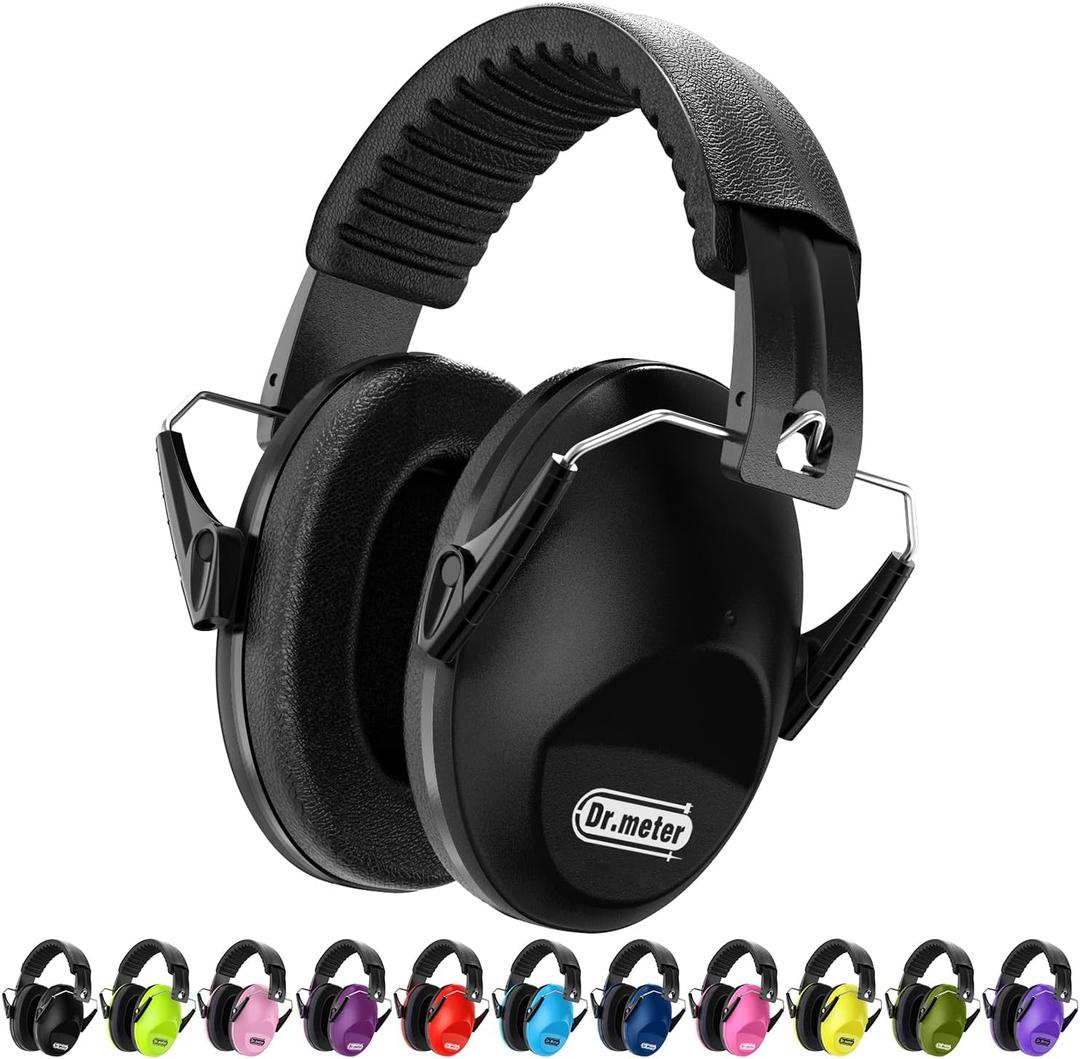 Dr.meter Noise Cancelling Ear Muffs: EM100 SNR27.4 Ear Muffs for Noise Reduction - Kids Noise Cancelling Headphones with Adjustable Headband for Monster Truck Autism Sensory Mowing Firework-Black