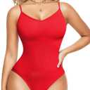 Nebility Bodysuits for Women Tummy Control Body Suits Seamless Shapewear V Neck Body Shaper (X-Small, Red)