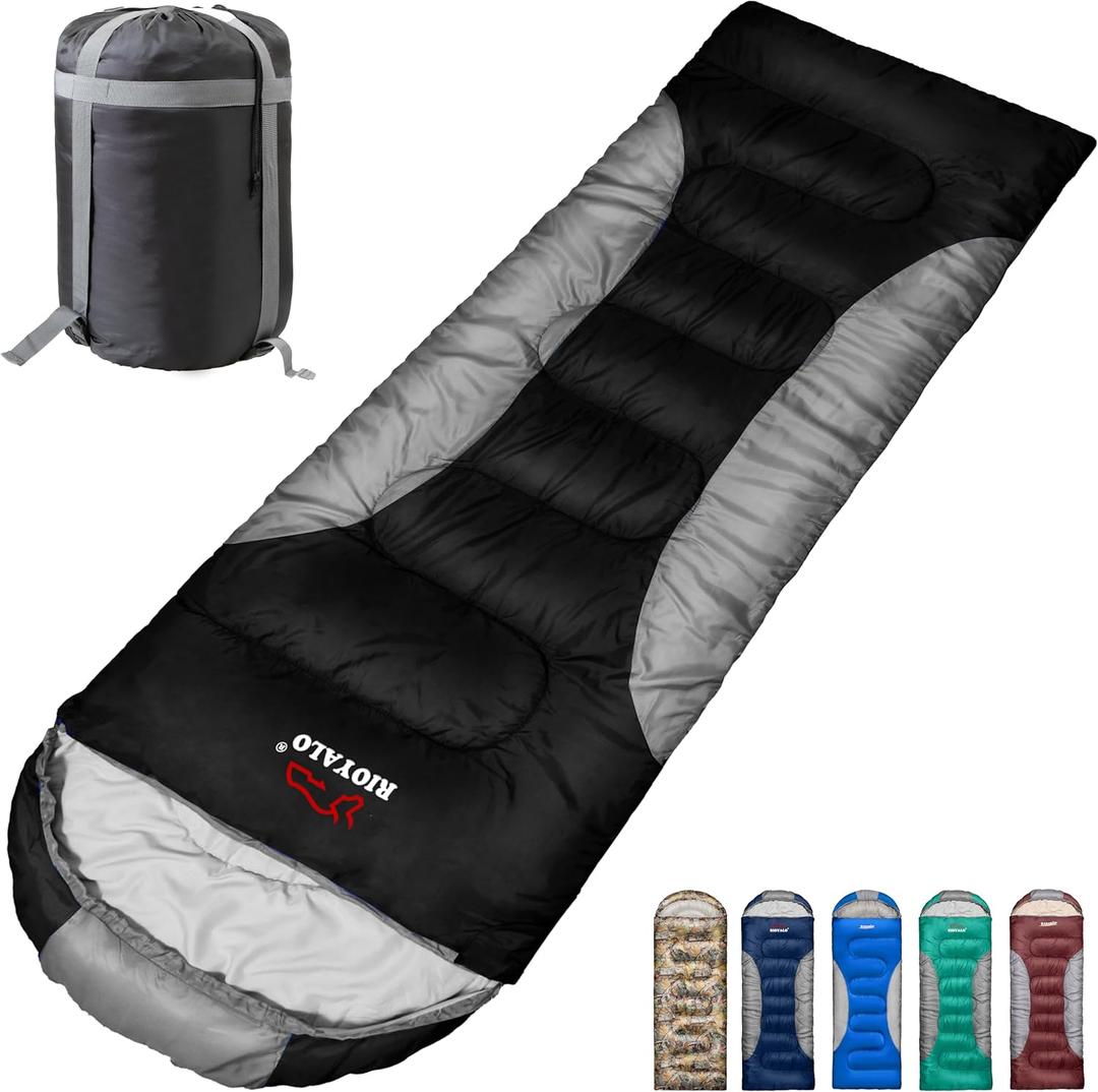 0 Degree Winter Sleeping Bags for Adults Camping (450GSM) - Temp Range (5F32F) Portable Waterproof Compression Sack- Camping Sleeping Bags for Big and Tall in Env Hoodie: Backpacking Hiking 4 Season (BLACK)