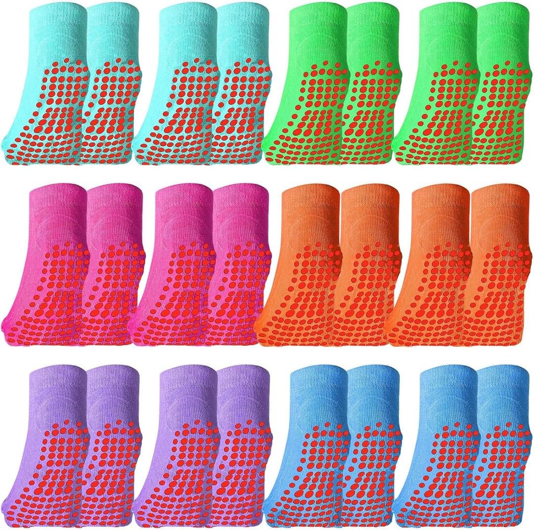 Geyoga 12 Pairs Non Slip Socks Ankle Grip Anti Skid Socks for Boys Toddlers Girl (5-11 Years, Bright Color)