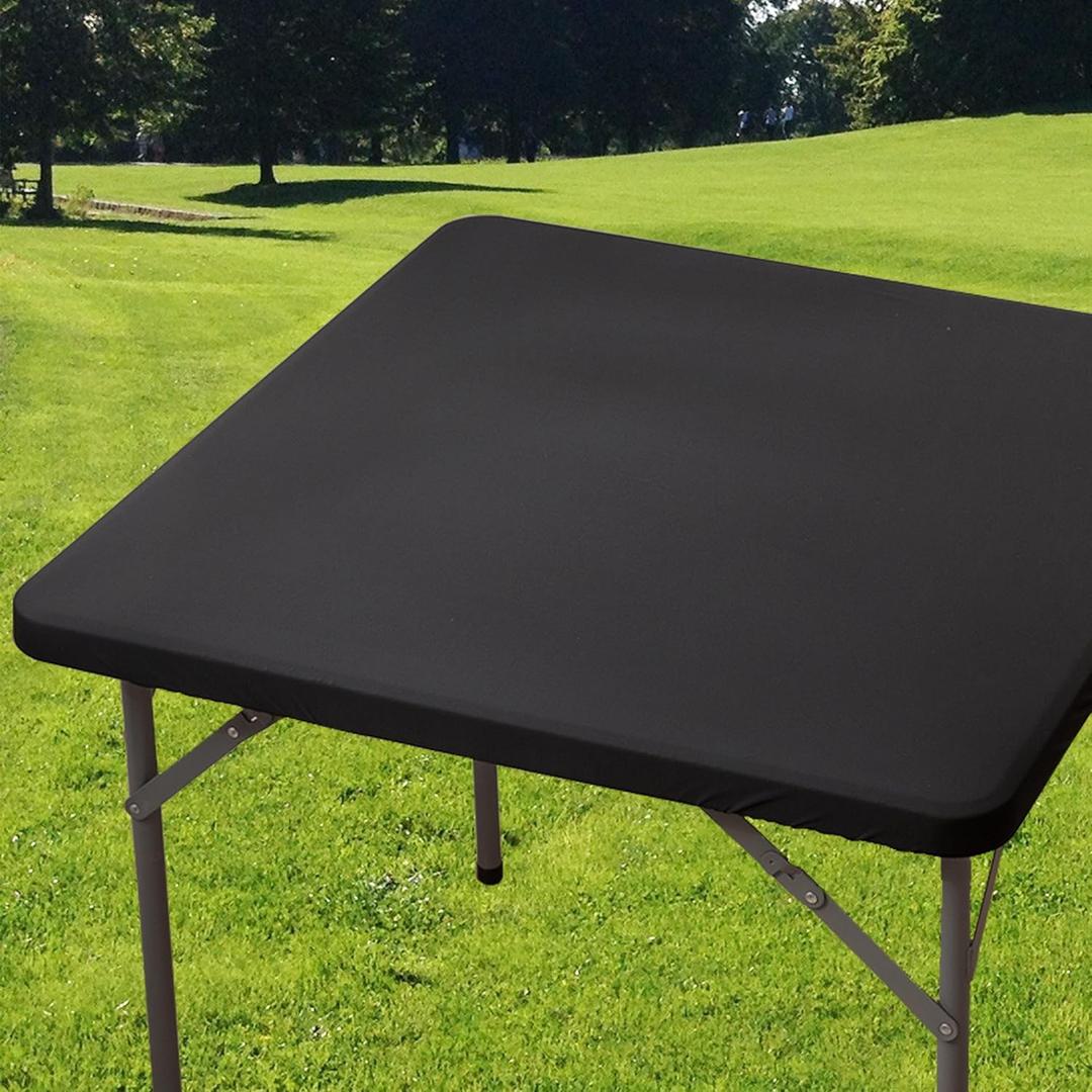 Square Spandex 34X34 Inches Fitted Tablecloth, Elastic Folding Picnic Card Table Cloth, Stretchy Patio Table Cover, Wipeable Tablecloths for Camping Outdoor Party Banquet Black