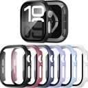 6 Pack Case with Tempered Glass Screen Protector for Apple Watch Series 11(2025) Series 10 42mm(2024), Hard PC Ultra-Thin Scratch Resistant Protective Face Cover for iWatch Series 10 11 42mm (Black+Blue+Wine+Light purple+Ice blue+White)