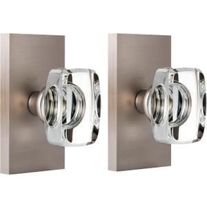 Crystal Glass Dummy Door Knob Interior, Brushed Satin Nickel Dummy Door Knob for Closet Hall Rectangular Single Side Non-Turning Inactive, 2 Pack