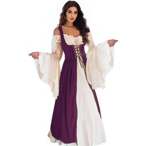 Renaissance Dress Women Irish Medieval Pirate Costume Ren Faire Dresses Halloween Costume (XX-Large-3X-Large, Purple)