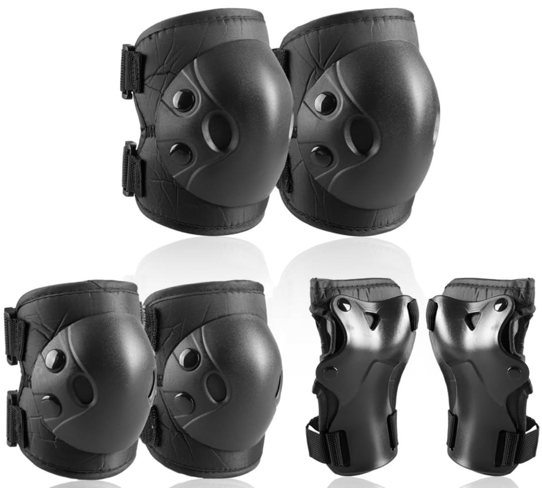 Cockchafer Kids and Youth Knee Elbow Wrist Guards Protective Gear Set for Skateboarding, Roller Skating, Inline Skating, Scooter Riding, BMX Biking (Black, Medium)