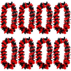 8 Pcs Graduation Hawaiian Leis 2026 Luau Flower Necklace in Bulk for Graduation Party Favor Supplies(Black and Red)