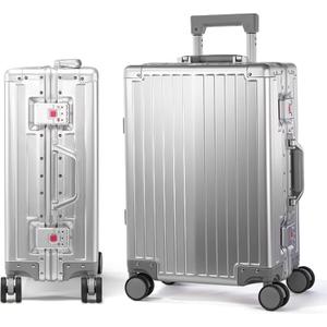 UrbanExplorer All Aluminum Carry On Luggage 22x14x9 Airline Approved Heavy Duty Hard Shell Suitcases Zipperless Suitcase with TSA Lock, Sliver, 20 Inch (Silver)