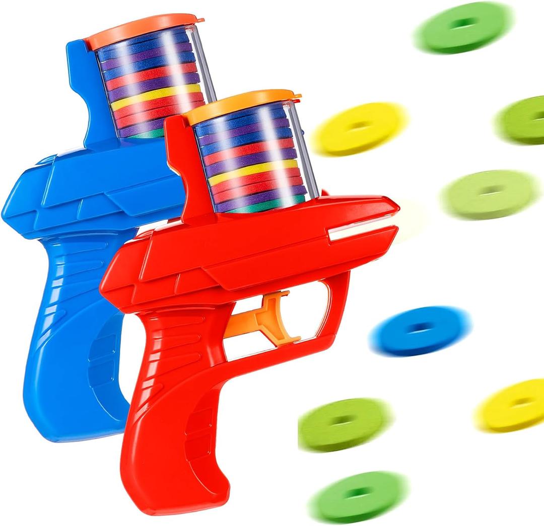 Sumind 2 Pcs Foam Disc Shooter Disc Launcher Zip Shot Shooter Blasters for Birthday Gifts Family Gatherings Games Outside Yard Activities (Red,Blue)