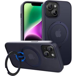CACOE Magnetic Case for iPhone 13/14 6.1 inch with 360 Rotatable Ring Stand, Compatible with MagSafe Car Phone Mount, Cases Cover Phone Holder for Desk Meeting/Videos Dark Blue