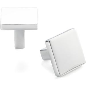 Polished Chrome, Square Kitchen Cabinet Knob ZK2401 | Pack of 10, Modern Pull Handle, Solid Hardware for Drawer, Dresser, Bathroom, Vanity, Furniture Door, Cupboard, Bedroom, Size: 1-1/8 Inch